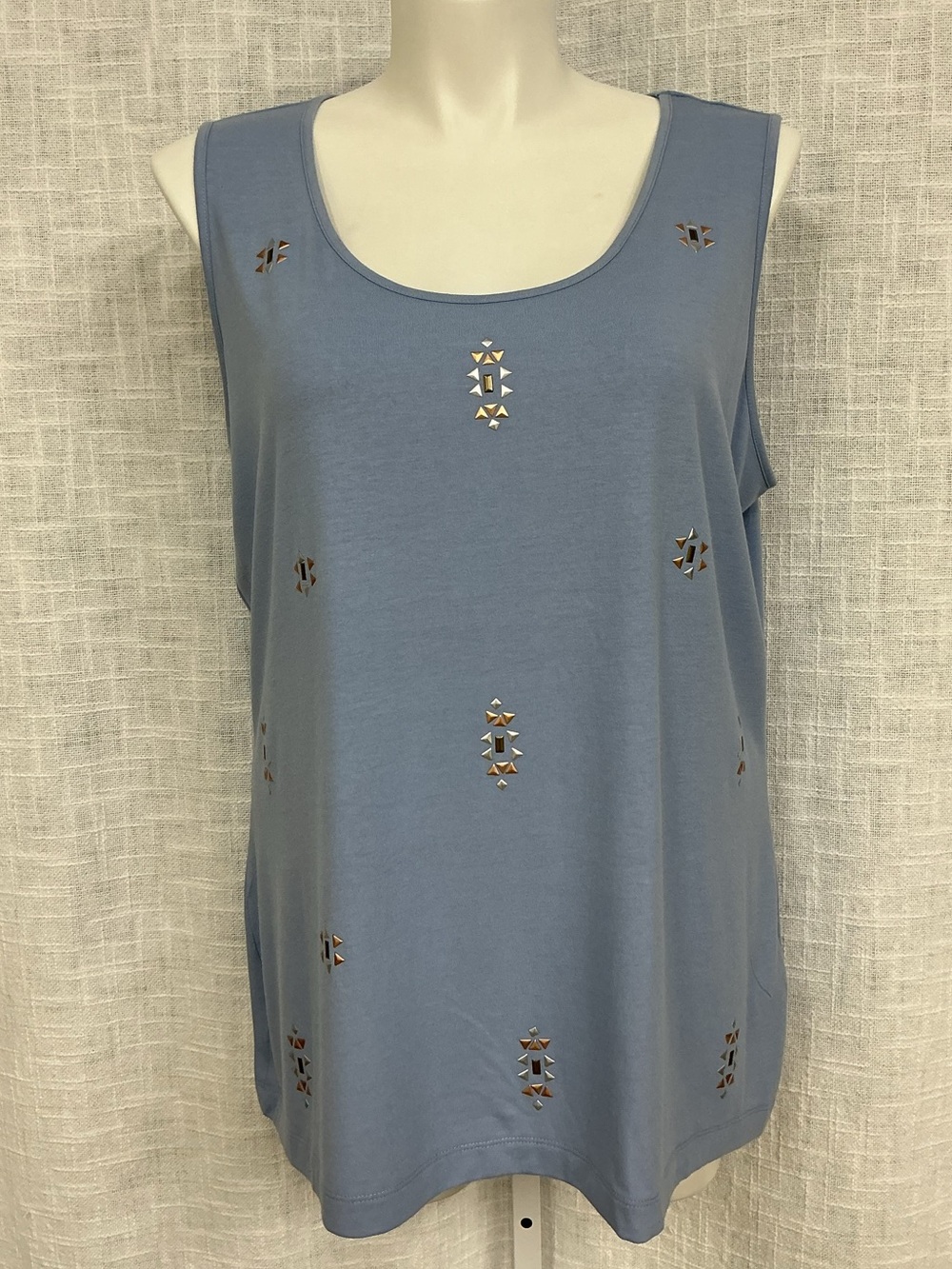 Ruby Rd. Dusty Blue Embellished Sleeveless Tank